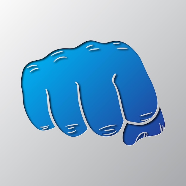 Vector paper art of the blue fist vector illustration