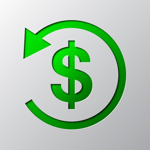 Paper art of the green cash back symbol isolated. Vector illustration. Cash back icon is cut from paper.