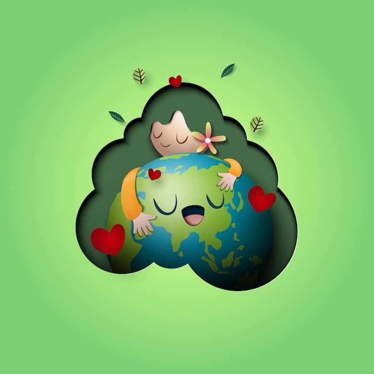 वेक्टर paper art of love nature concept and mother earth day concept background template.