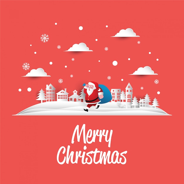 Vector paper art merry christmas greetings