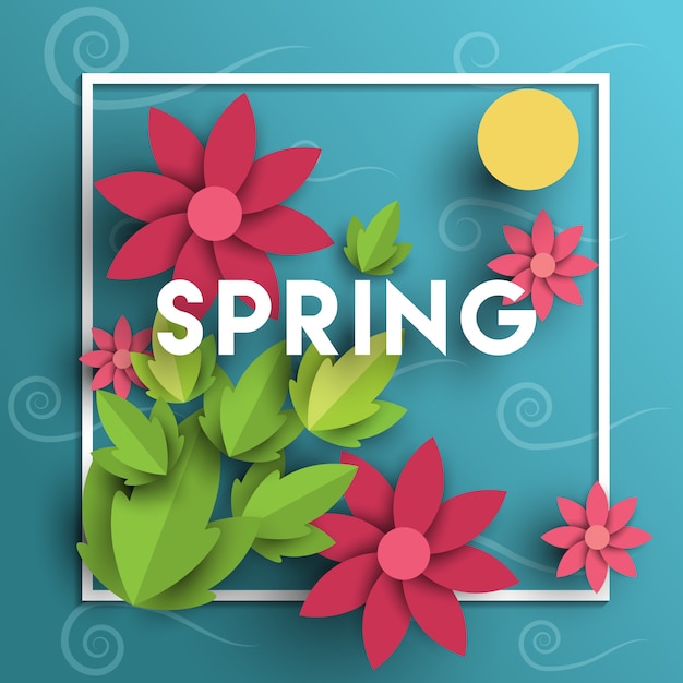 Vector paper art of natural flowers spring on soft breeze