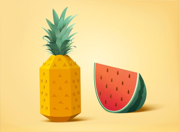 Paper art pineapple and watermelon