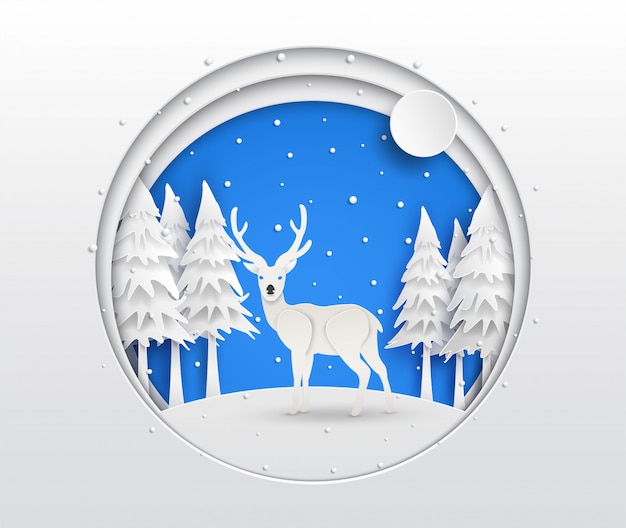 Vector paper art of reindeer in the forest