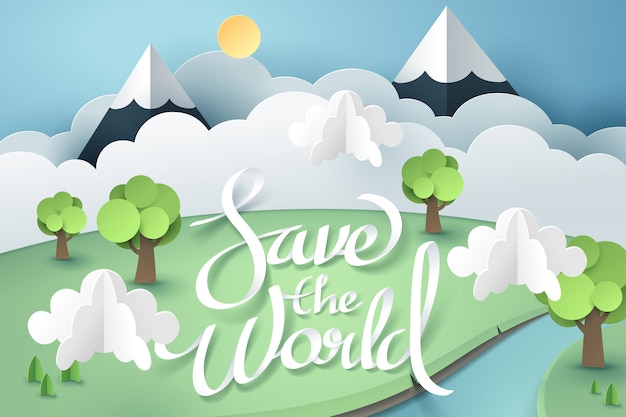 Vector paper art and of save the world