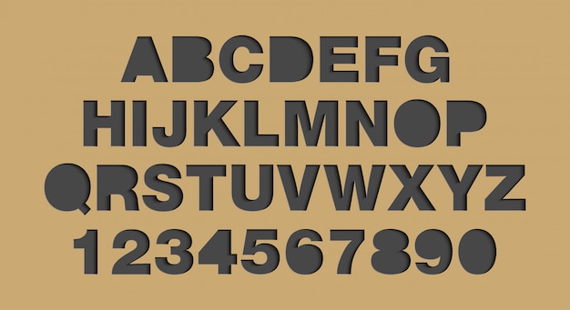 Vettore numeri e alfabeto in stile art paper