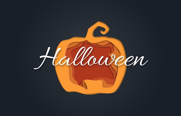 Paper art style of halloween pumpkin vector and illustration