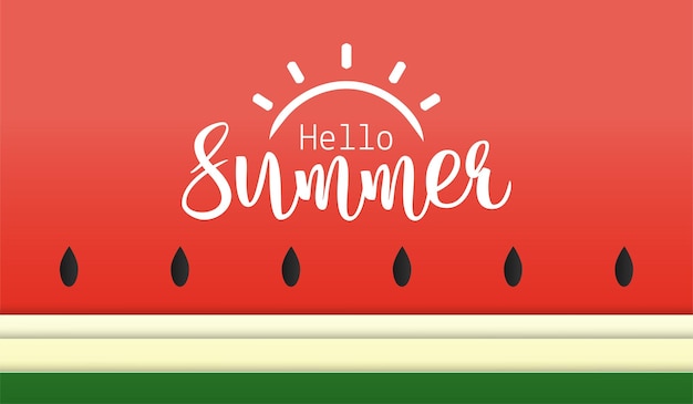 Paper art style of hello summer text with watermelon background