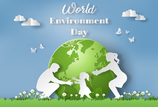 Paper art style of World Environment Day concept.