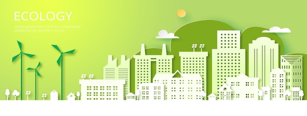 Arte di carta della sostenibilità nella città eco verde, concetto di conservazione dell'energia alternativa e dell'ecologia. .