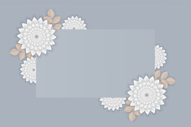 Paper art of white flower on  frame on gray background