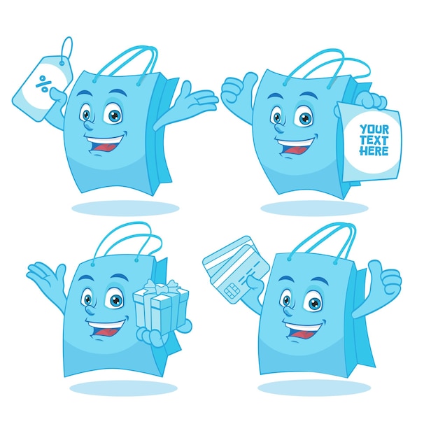 Paper Bag Mascot Online Marketing Winkelen Banner Ontwerp