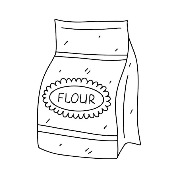 Paper bag with flour in hand drawn doodle style Vector illustration Coloring page