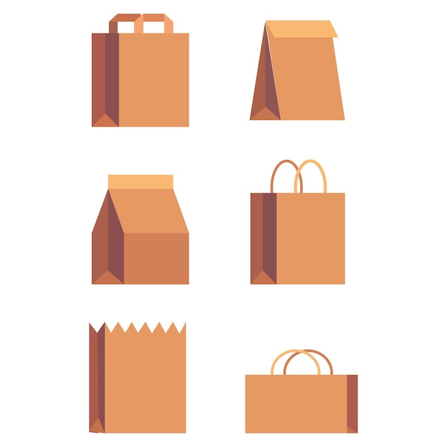 Vector paper bags set isolated on white background vector illustration