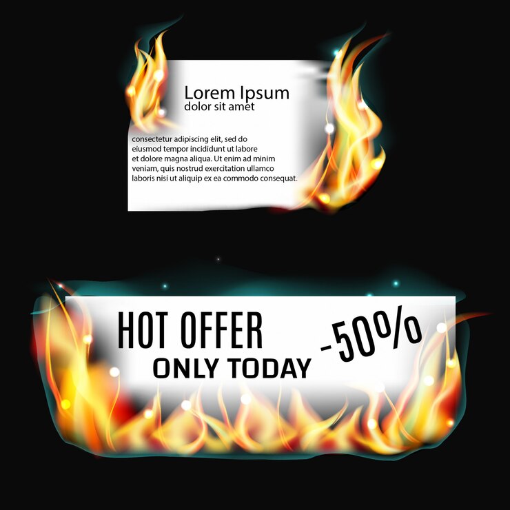 Vector paper banner on fire