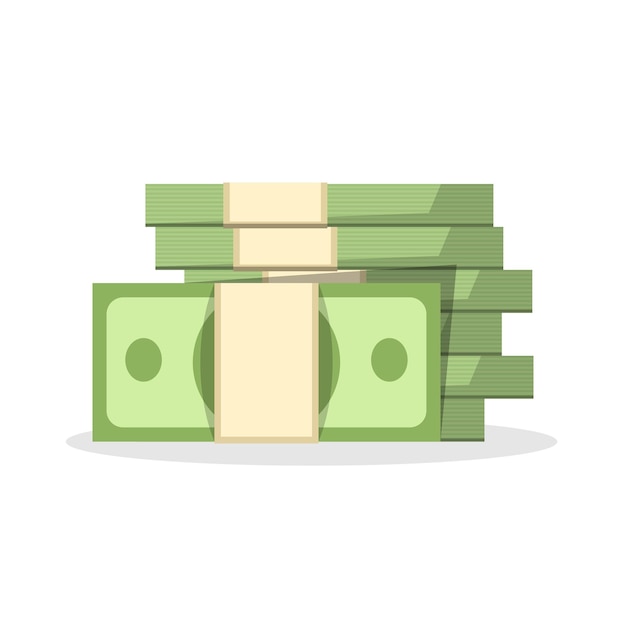 Вектор Иконка бумажных купюр в плоском стиле стопка валютных банкнот векторная иллюстрация на изолированном фоне знак зеленого доллара бизнес-концепция