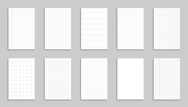 Paper blank sheets. Vector Paper sheet in line and grid. Lines design and grid page notebook. Vector illustration