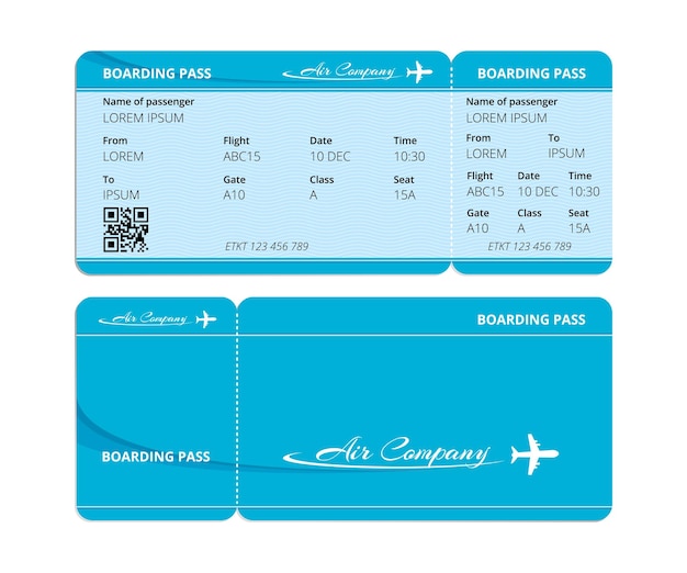 Vector paper blue boarding pass ticket for checking travelers with data