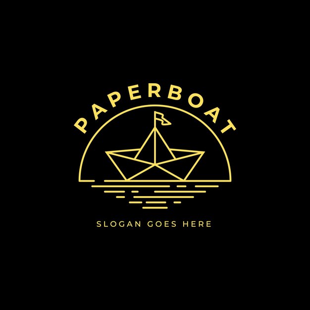 Vettore disegno dell'illustrazione di vettore del logo di arte della linea della barca di carta, barca di carta dorata per lo studio, modello dell'azienda