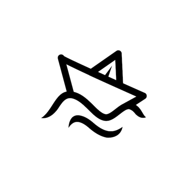 логотип бумажной лодки, черный контур, разбивающиеся волны, минималистский логотип, значок лодки