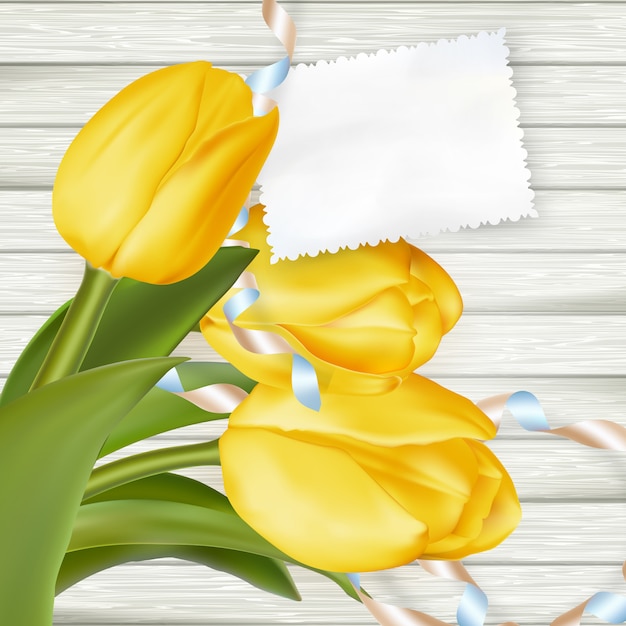 Paper card with tulips. 