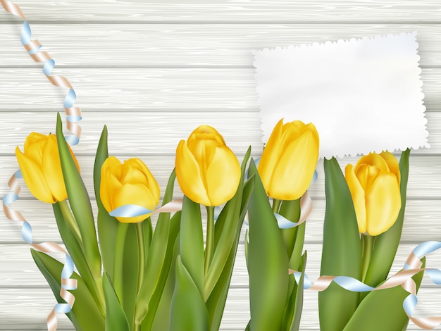 Paper card with tulips. 