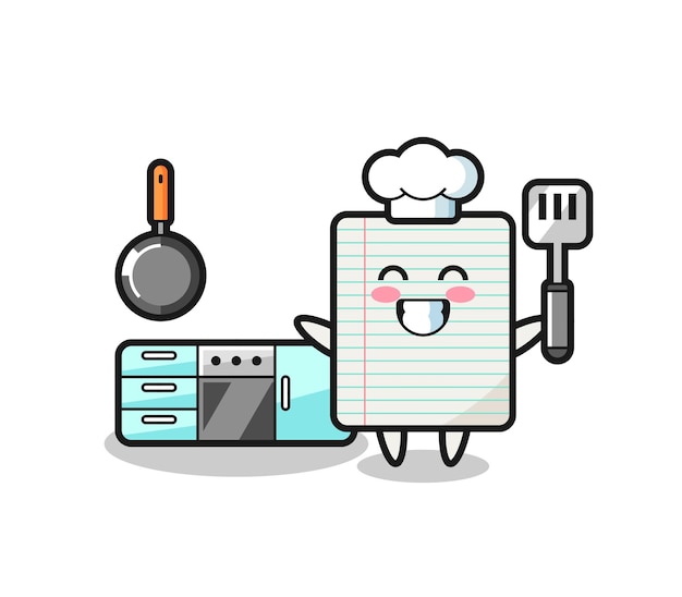 シェフが料理をしている紙のキャラクターイラスト