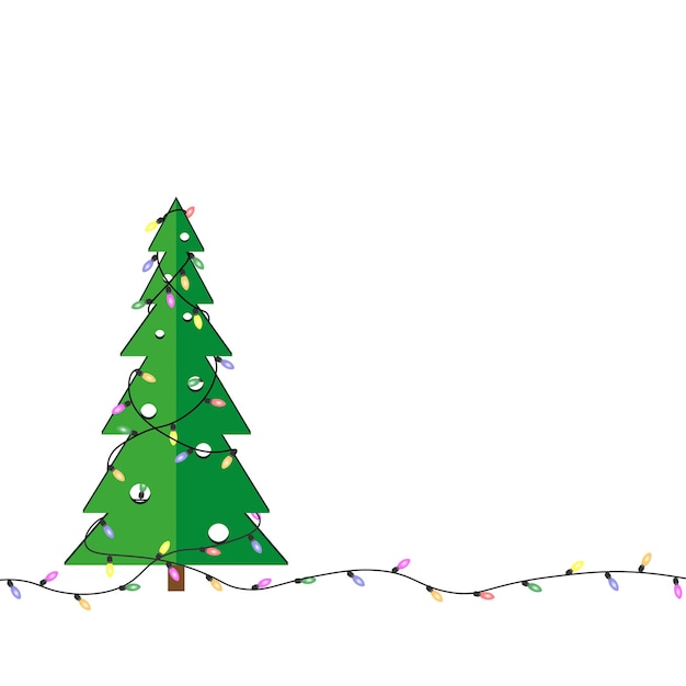 Бумажная новогодняя елка с гирляндами на белом фоне