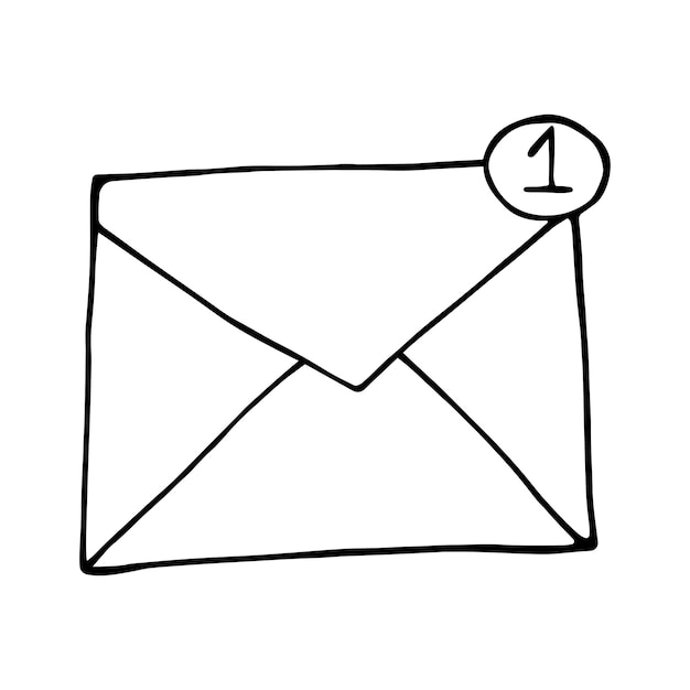 Бумажный закрытый конверт с карикатурой на каракули с уведомлением о сообщении