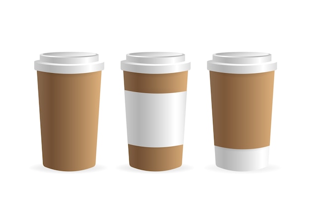 白い背景の上に紙のコーヒーカップ。ブランク。 、 テンプレート。コーヒーを飲む。