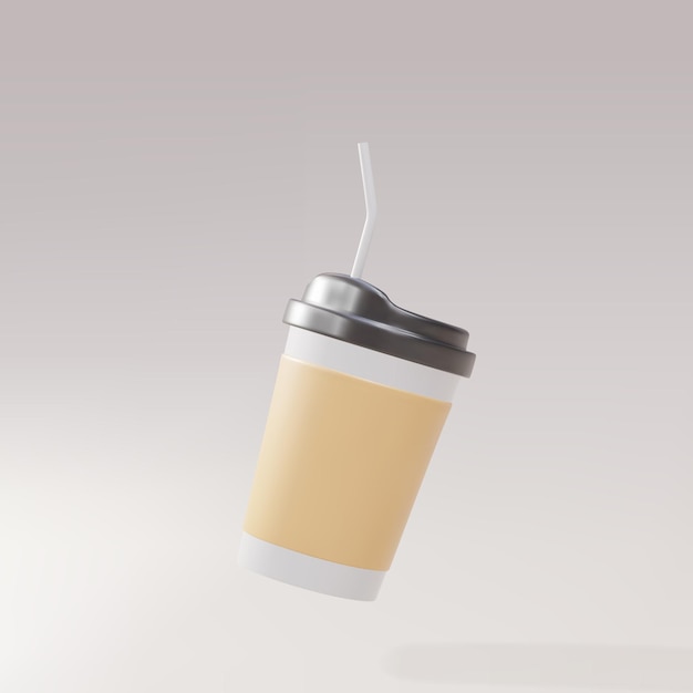 灰色の背景にストローで紙のコーヒー カップ