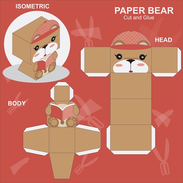 Vector paper craft bear template