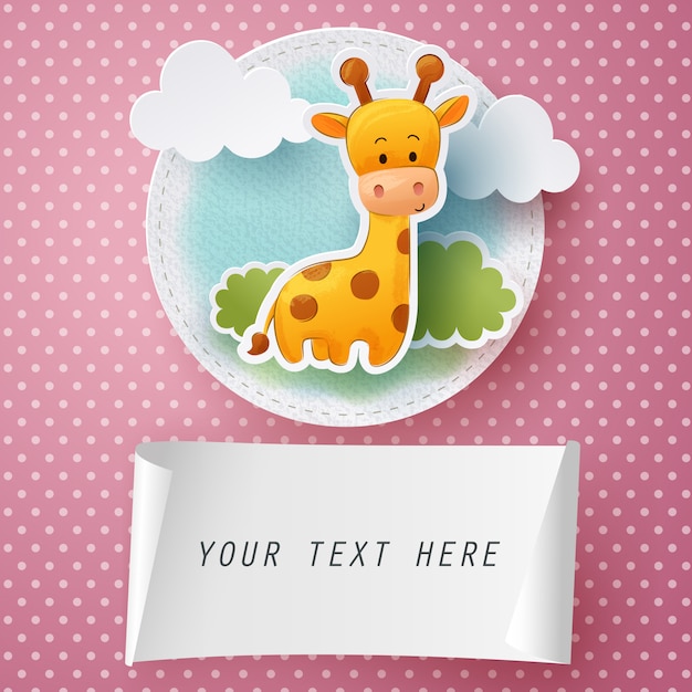 Vector paper craft of water color giraffe greeting card