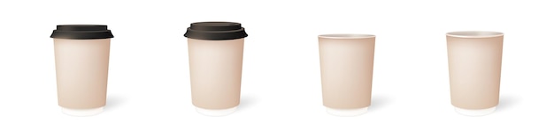 コーヒーと紅茶のベクトル現実的なセットの紙コップ ホットドリンク カップ モックアップ イラスト