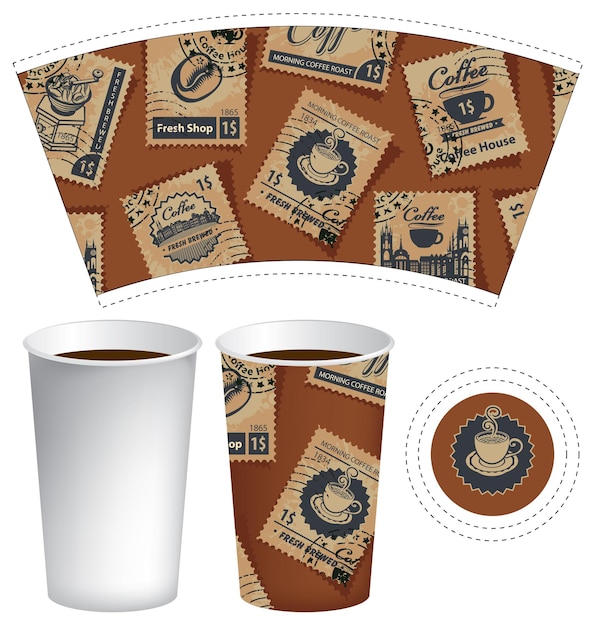 Vector paper cup template for hot drinks