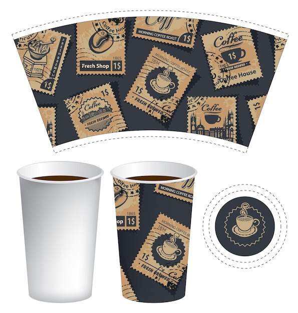 Vector paper cup template for hot drinks