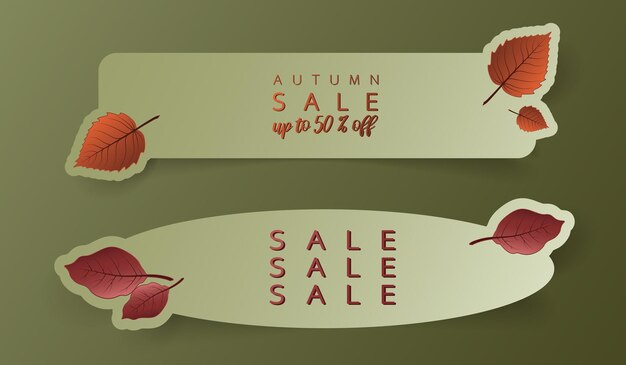 Set di adesivi per banner di vendita in autunno tagliati in carta etichetta di vendita di offerta speciale in stile piatto