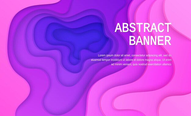 Paper cut background of purple and blue color abstract soft pink paper poster textured wavy layers