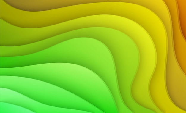 Paper cut background of yellow and green color Abstract soft yellow paper poster with wavy layers