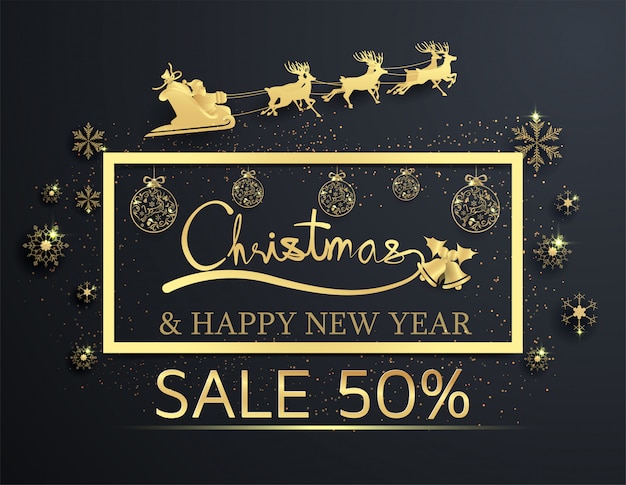 Paper cut christmas sale on black background ,happy new year