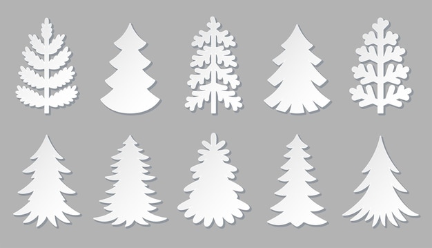 Paper cut christmas tree origami sticker flat set Abstract collection tree 3d model template Blank banner label badge simple variety shape Holiday decoration handmade crafts winter object isolated