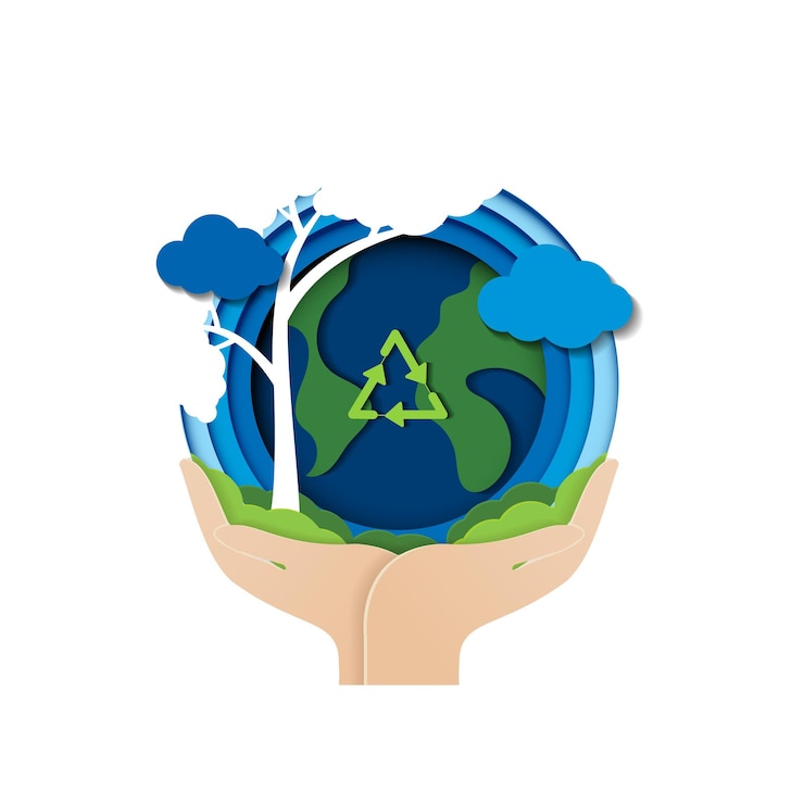 Vector paper cut concept of eco with hand and environment conservation earth day and world environment