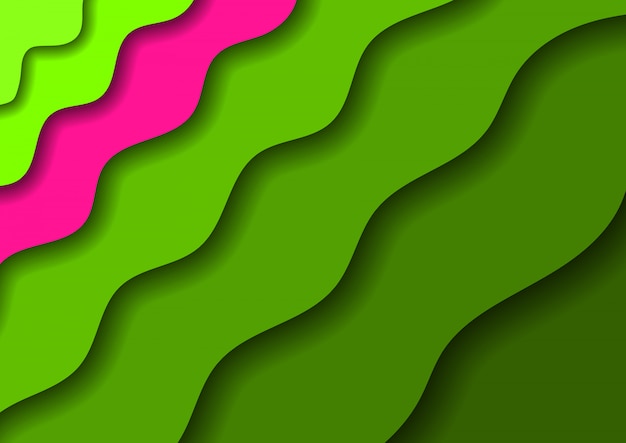紙は緑とピンクの波と影の背景をカット