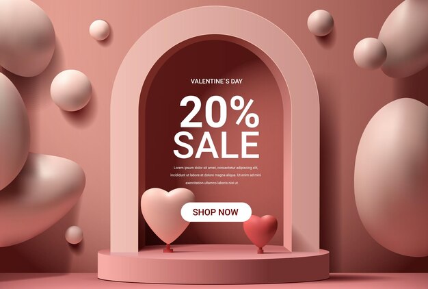 Paper cut hearts happy valentine day poster or voucher holiday celebration sale header template