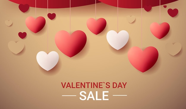 Carta tagliata cuori felice giorno di san valentino shopping poster o modello di intestazione di vendita di celebrazione di vacanza buono