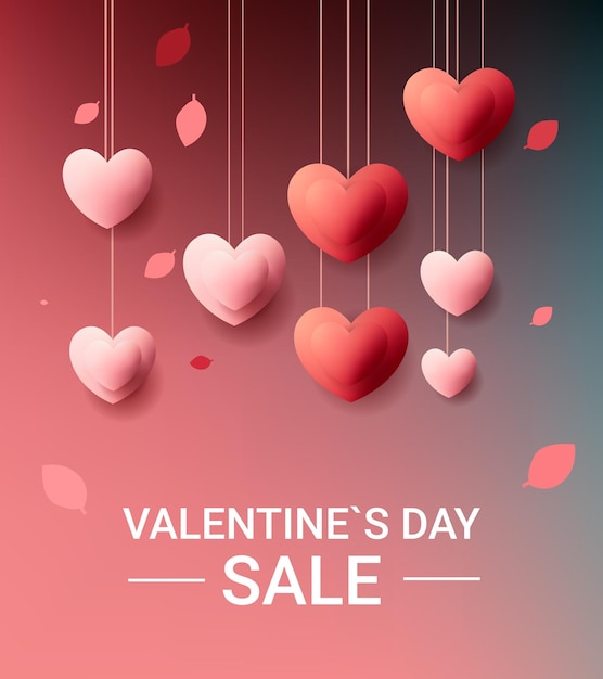 Paper cut hearts happy valentine day shopping poster or voucher holiday celebration sale header template