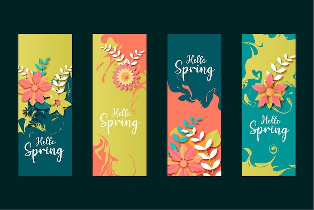 paper cut hello spring banner design template