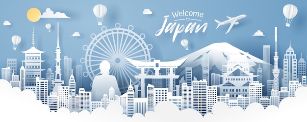 Paper cut of japan landmark, travel and tourism concept, eps 10 vector.