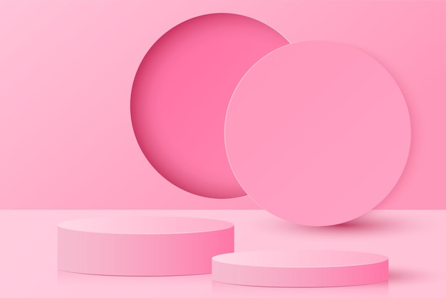 Taglio di carta di scena minima con podio cilindrico rosa su sfondo rosa presentazione del prodotto mock up mostra cosmetica illustrazione vettoriale