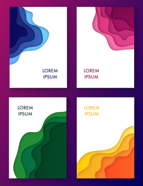 Vector paper cut multicolored set of abstract waves in frames.