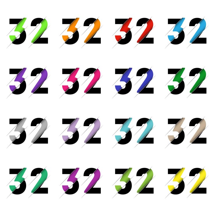 Vector paper cut number thirty two 32 realistic 3d multi layers papercut effect isolated on white background figure of alphabet letter font decoration element for birthday or wedding greeting design